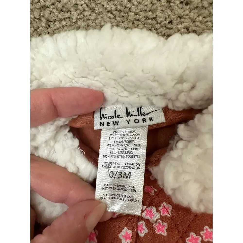 NICOLE MILLER Baby Girl 0-3M Floral Quilted Sherpa Collar Cottagecore Jacket